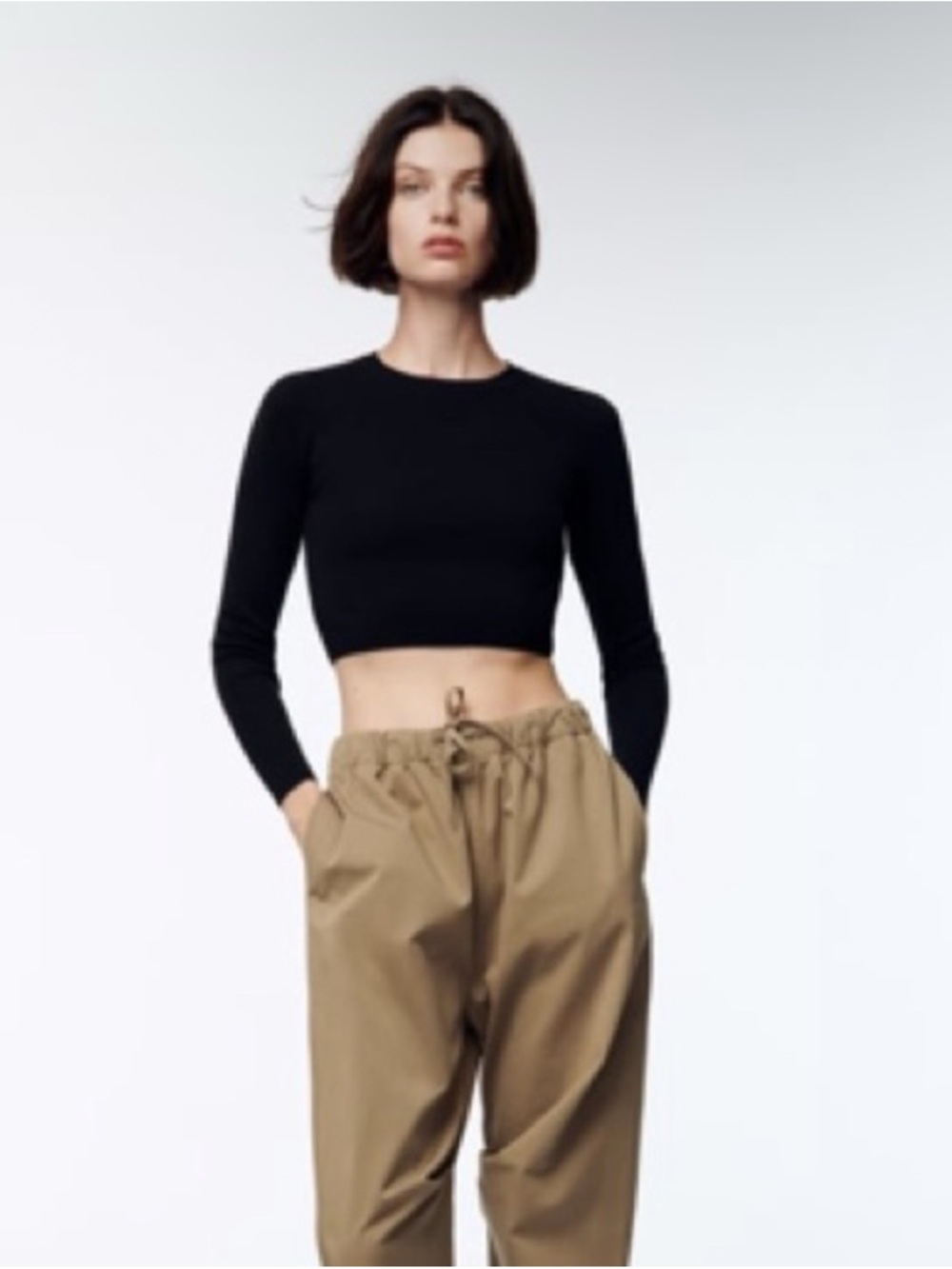 Zara Black Cropped Long-Sleeve Ribbed Sweater